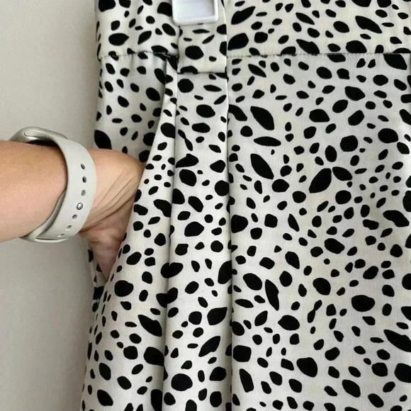 Zara Dalmatian Print Pleated Wide Leg Cropped Trouser Culottes in White, Med - Picture 5 of 16